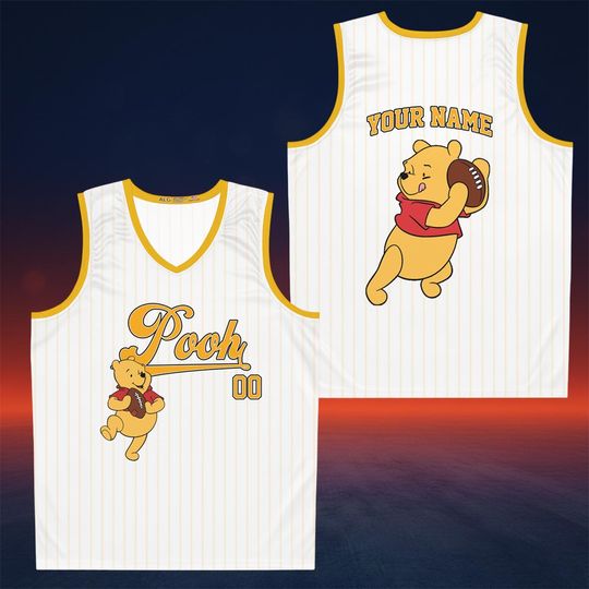 Discover Personalized Name Pooh Jersey Tank Top, Custom Disney Character Sports Jersey, Game Day Outfit, Football Lover Gift