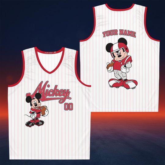 Discover Personalized Name Mickey Jersey Tank Top, Custom Disney Character Sports Jersey, Game Day Outfit, Football Lover Gift