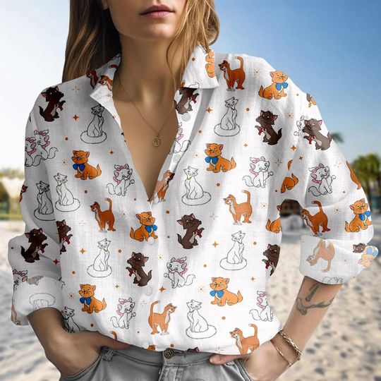 Discover Disney Aristocats Marie Toulouse Berlioz Cat Print Blouse for Women