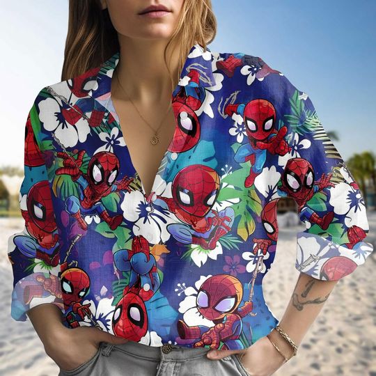 Discover Spider-Man Tropical Summer Blouse Women’s Long Sleeve Casual Shirt