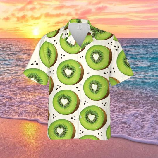 Kiwi Hawaiian Shirt, Fruit Beach Shirt, Summer Vacation Shirt, Tropical Button Up Shirt