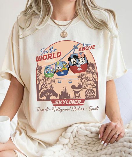 Discover Disney Skyliner See The World From Above Shirt, Resort Hollywood Epcot Shirt, Mickey Friends Skyliner Tshirt, Disneyland Trip