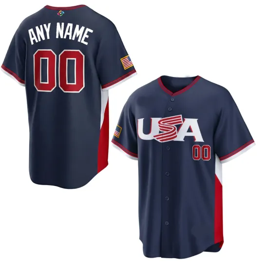 Discover Personalized #00 Name and Number 2026 World Baseball Classic USA Team Navy Tee