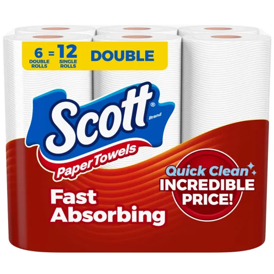 Discover Scott Paper Towels, Choose-A-Sheet, 6 Double 6 Rolls (108 Sheets each), White