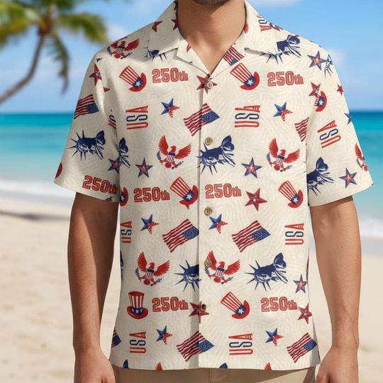 Discover USA 250th Anniversary Hawaiian Shirt, America 250 Button Shirt, Patriotic Eagle Tee, America Flag Shirt, 250 Years Of Freedom and Faith Gift