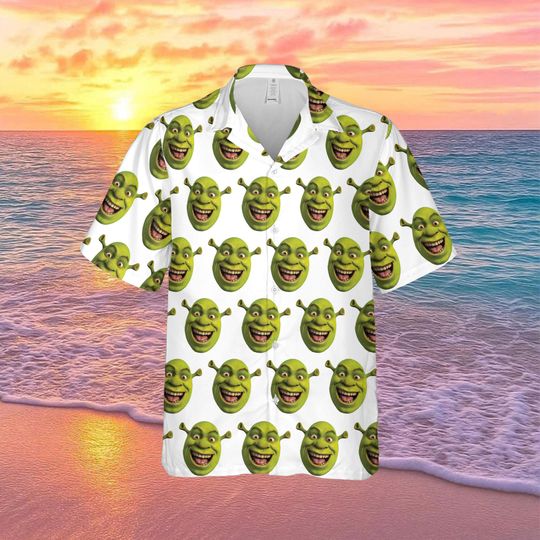 Discover Sh-rek Face Hawaiian Shirt, Funny Meme Beach Shirt, Cartoon Vacation Shirt, Unisex Gift