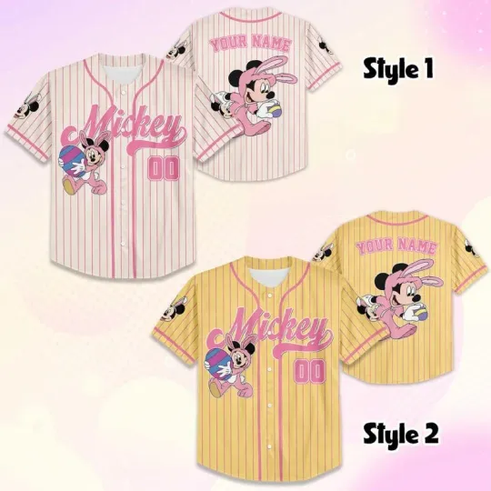 Discover Personalized Bunny Mickey Mouse Happy Easter 2026 Baseball Jersey Shirt