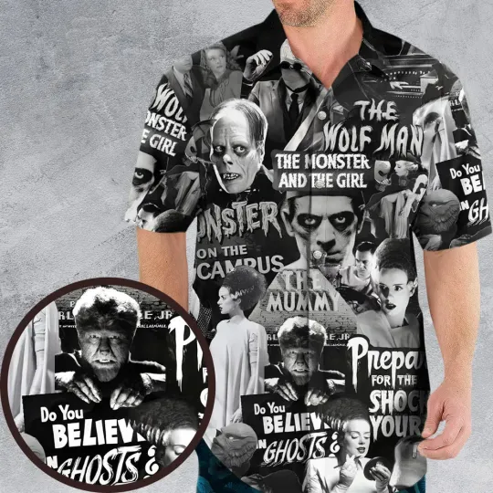 Universal Monsters Pattern Hawaiian Shirt