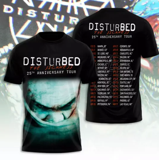 Discover Disturbed 2025 Tour 3D T Shirt Unisex All Size Gift For Men And Women II984 - mr
