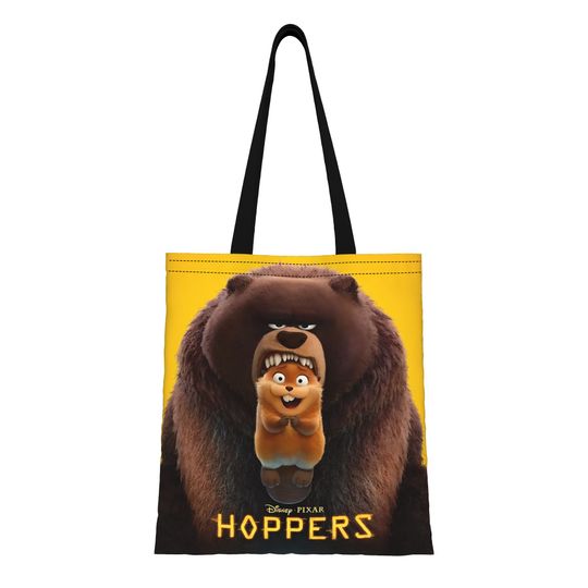 Discover 1PC  Hoppers backpack Reusable Double Sided Canvas Tote Bag Shoulder Cute Cartoon Beaver Or Castor Handbag