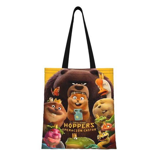Discover 1PC  Hoppers backpack Reusable Double Sided Canvas Tote Bag Shoulder Cute Cartoon Beaver Or Castor Handbag