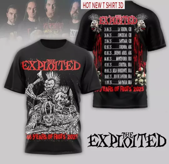 Discover The Exploited 2025 Celebrating The 46 Years Of Rots The Legends 3D T-Shirt