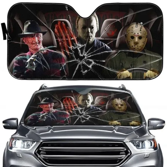 Discover Horror Character Car Sun Shade, Freddy Jason Michael Windshield Cover, Scary Movie