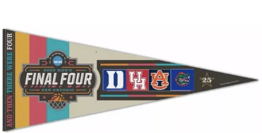 2025 Final Four NCAA Tournament Triangle Pennant San Antonio Auburn Florida Duke Houston