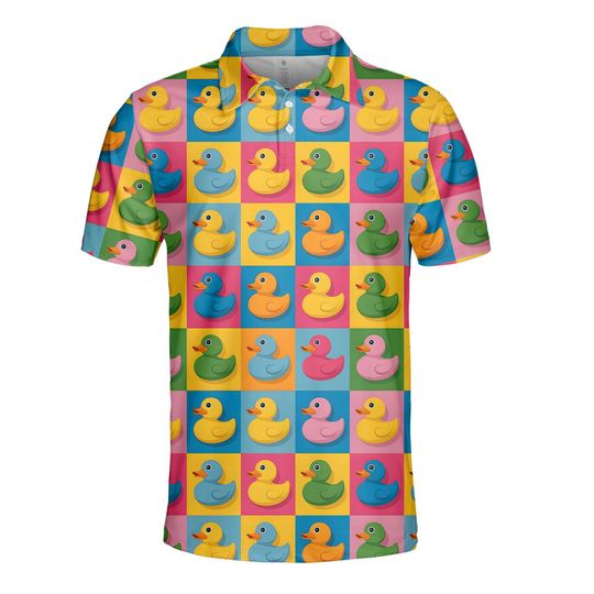 Discover Colorful Rubber Duck Shirt Polo for Men Women, Funny Rainbow Duck Short Sleeve Shirt, Duck Lover Gift, Summer Rubber Duck Golf Shirt