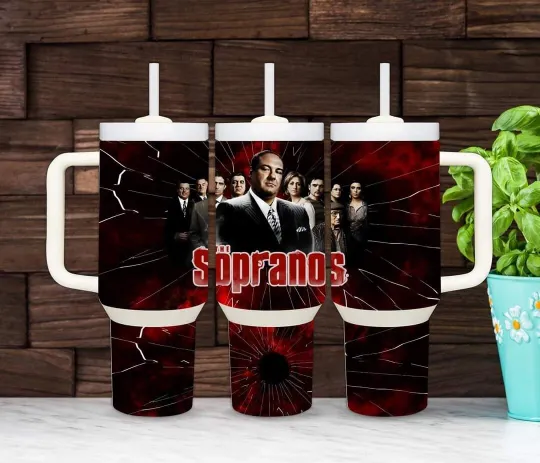 Discover 40oz Sopranos tumbler with handle,straw, lid