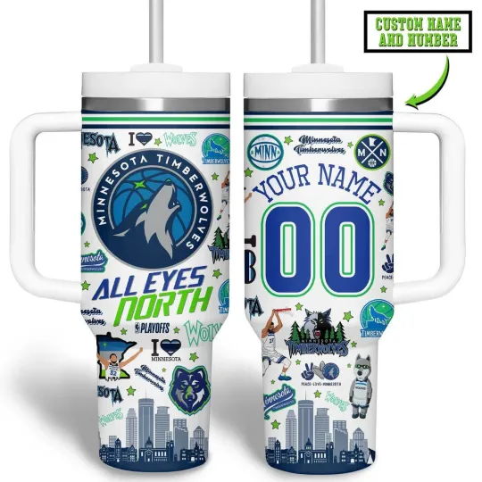 Custom Midnight Blue Green Basketball Fan Tumbler With Handle 40oz
