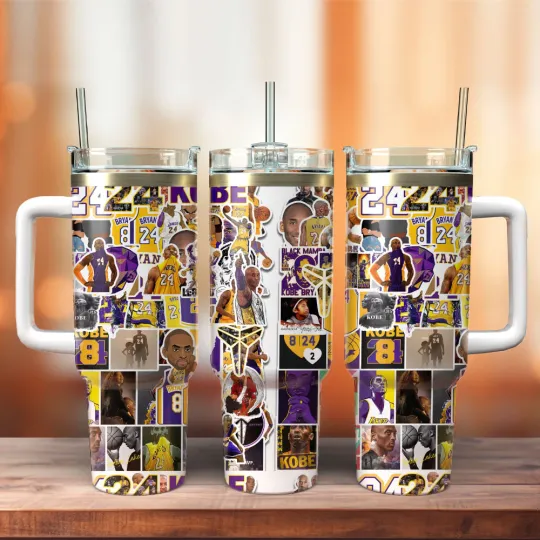 Discover Purple Gold Basketball Fan Gift Tumbler With Handle 40oz