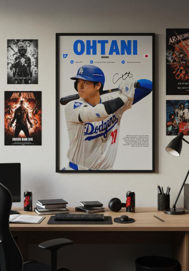Shohei Ohtani Poster, Baseball Room Gift, Los Angeles Dodgers Wall Print