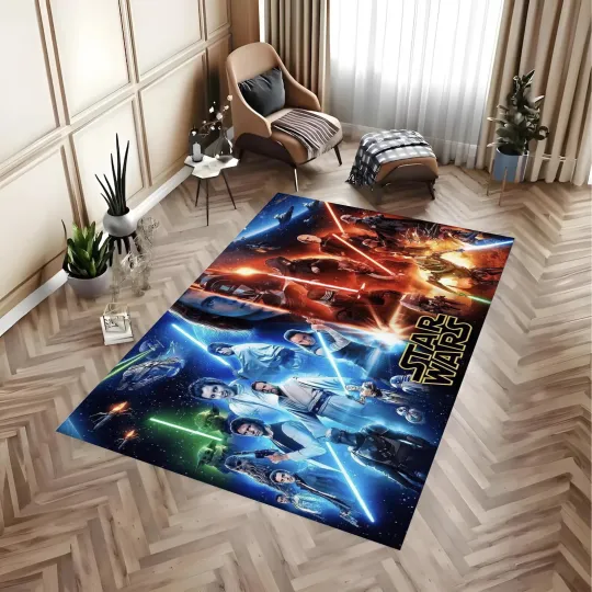 Discover Dark Side Lord Silhouette Area Rug - Galactic Forest Empire Floor Art