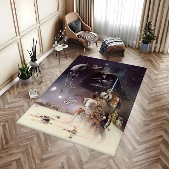 Discover Retro Pop Culture Area Rug - Rock Music & Sci-Fi Galaxy Style Home Decor