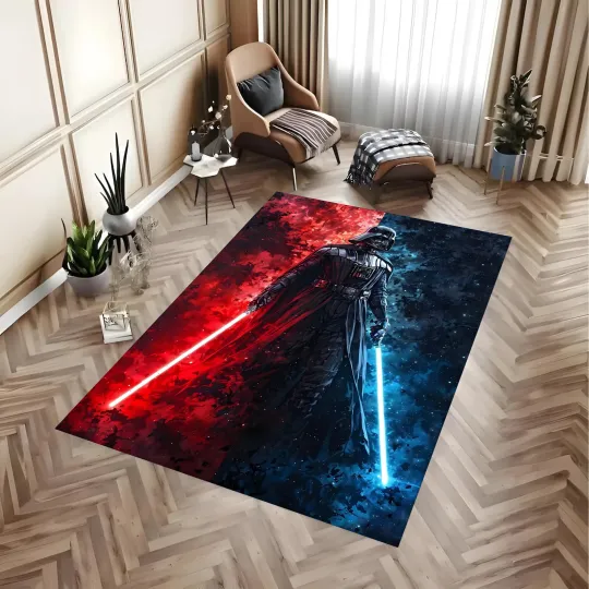 Discover Sci-Fi Space Knight Area Rug - Red and Blue Laser Warrior Home Decor