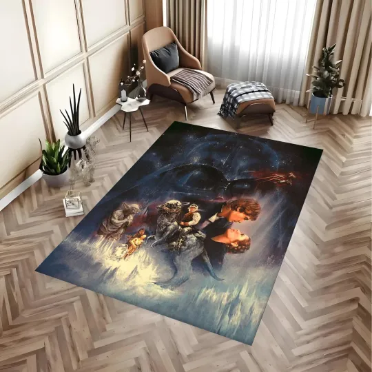 Discover Frosty Galactic Romance Area Rug - Sci-Fi Ice Planet Adventure Floor Art