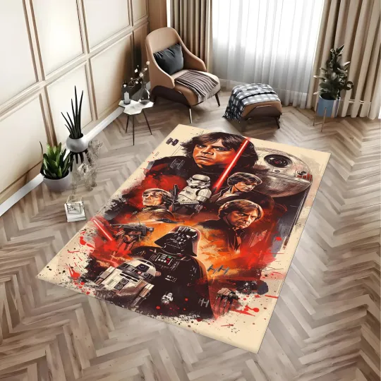 Discover Epic Sci-Fi Character Sketch Mat - Artistic Starry War Poster Rug