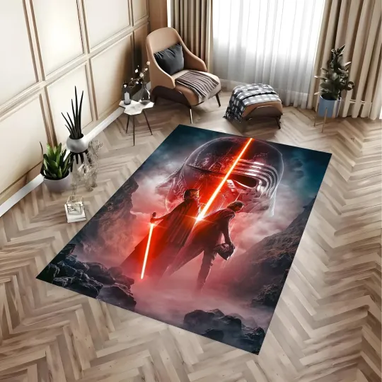 Discover Mystic Mist Warrior Area Rug - Red Laser Sword Knight Floor Decor