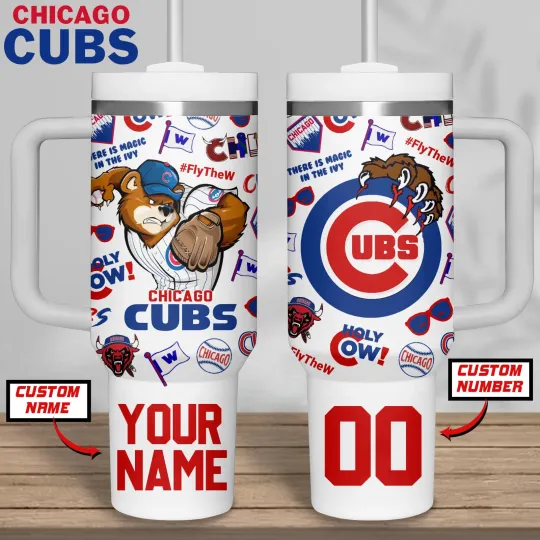 Personalized 40oz Insulated Tumbler - Royal Blue Red Baseball Fan