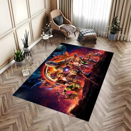 Discover Ultimate Universe Hero Area Rug - Epic Infinity Battle Poster Art