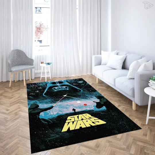 Discover Galactic Saber Duel Area Rug - Classic Starry War Silhouette Floor Art