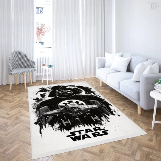 Discover Ink Splatter Dark Lord Rug - Artistic TIE Fighter Silhouette Space Carpet