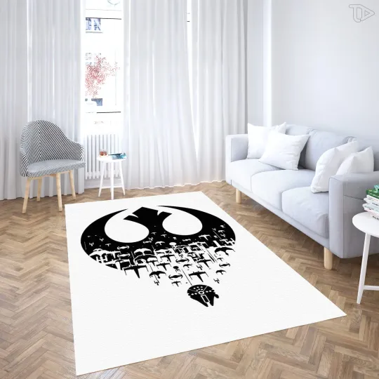 Minimalist Rebel Alliance Area Rug - Black & White Space Fleet Silhouette Art