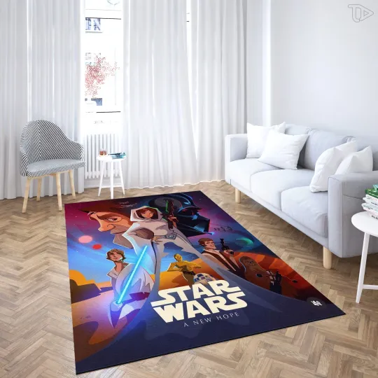 Discover Animated Galaxy Hope Area Rug - Stylized Sci-Fi Hero Journey Floor Art