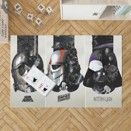 Discover Classic Trilogy Triptych Area Rug - Retro Sci-Fi Three Panel Floor Art