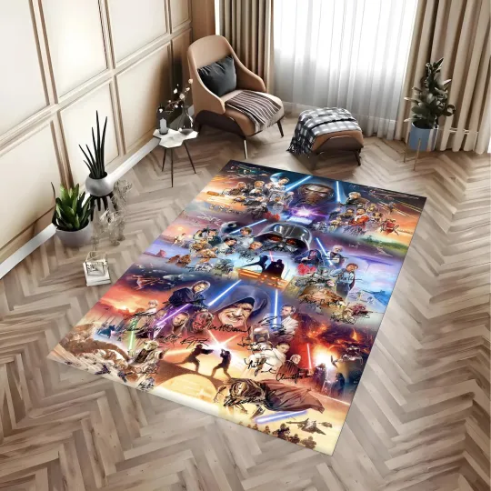 Discover Legendary Space Saga Autograph Rug - Multi-Hero Galaxy Signature Carpet