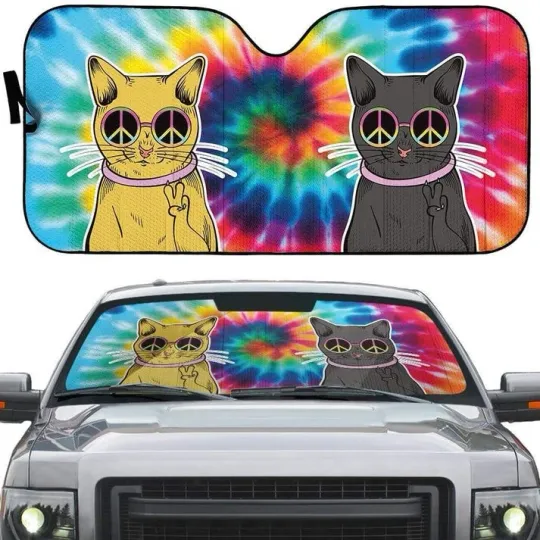 Discover Hippie Cat Tie Dye Car Sun Shades
