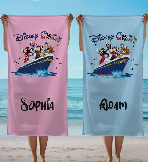 Discover Disney Cruise Personalized Beach Towel for Kids & Adults,Family Vacation Gift, Group Trip Cruise Ship Towel,Mickey Minnie Goofy Pluto Donald