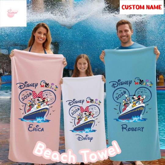 Discover Disney Cruise 2026 Beach Towel Custom Name, Mickey Minnie Family Cruise Towel, Personalized Disney Cruise Pool Towel