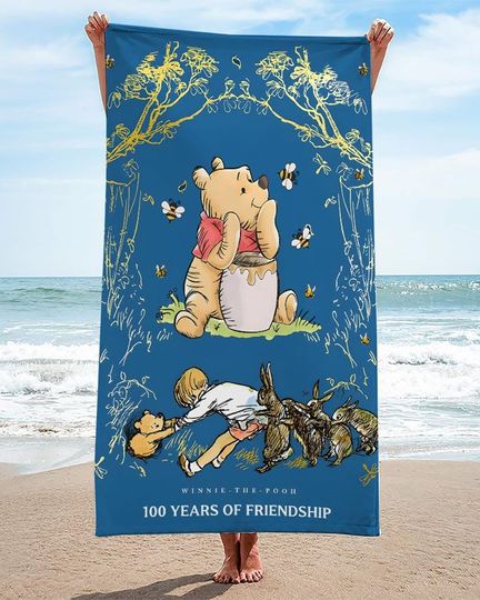 Winnie the Pooh Bath Tower, Pooh 100 Years Beach Towel, Disney Cartoon Towel, Disney Trip Gift