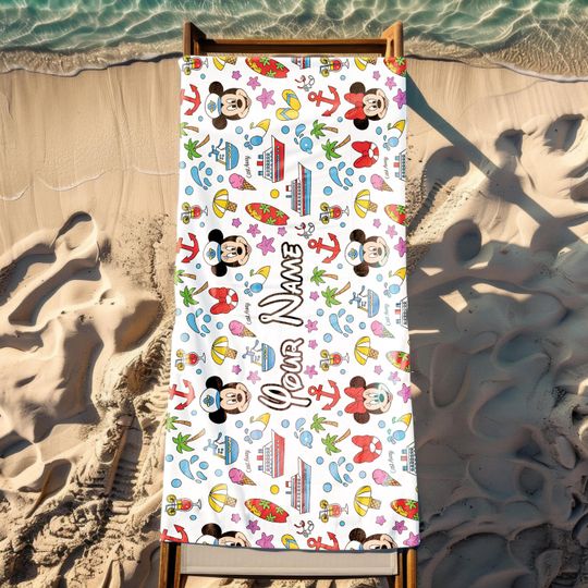 Discover Custom Disney Cruise Beach Towel, Mickey friends Cruise Towel, Birthday Summer Vacation Gift, Bath Pool, Summer Vacation
