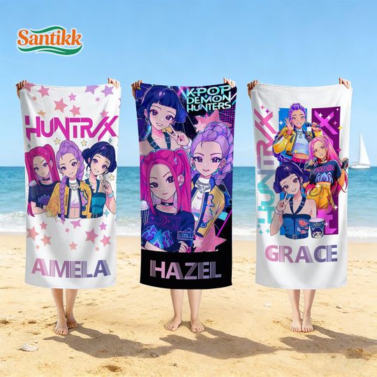 Discover Personalized Beach Towel,Kpop Anime Girl Beach Towel,Huntrix Towel,Rumi Mira Zoey Towel For Kids,Kpop Demon Hunters,Anime Girl Summer Gifts