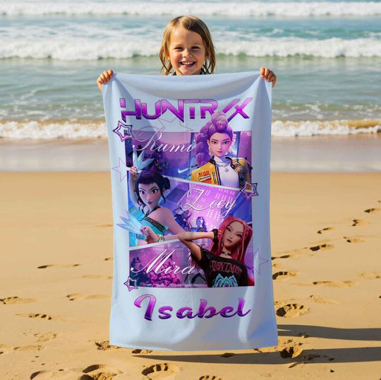 Discover Kpop Anime Huntrix Personalized Towel,Custom Name Demon Artwork,Soft Quick-Dry Beach Pool Towel,Summer Gift for Kpop Fans