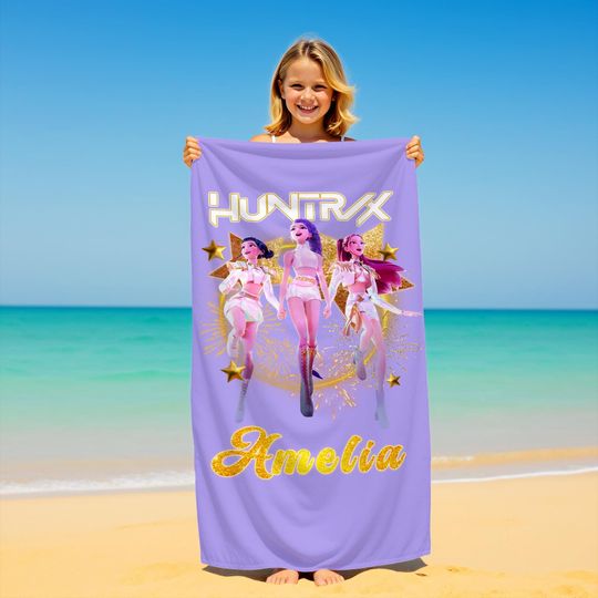 Discover Custom Name Huntrix Beach Towel,Rumi Mira Zoey,Summer Gift for Kpop Fans,Ideal for Beach Travel Pool Parties,Kpop Merch Collection