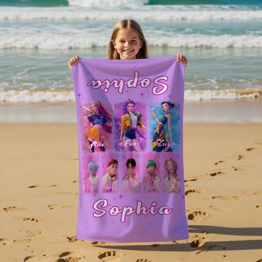 Discover Personalized Huntrix Demon Girl Kpop Beach Towel,Mira Rumi Zoey Pool Towel,Summer Travel Gift,Beach Pool Accessory,Gift for Kpop Fans