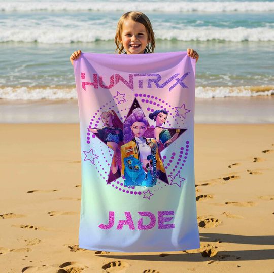 Discover Personalized Huntrix Kpop Anime Beach Towel,Mira Rumi Zoey Inspired Kpop Merch,Little Kpop Fans,Poolside Travel Accessory