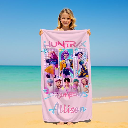 Kpop Anime Girl Beach Towel,Kpop Demon Hunters,Sajaboys Anime Beach Gift,Personalized Beach Towel,Beach Towel,Anime Girl Power Art