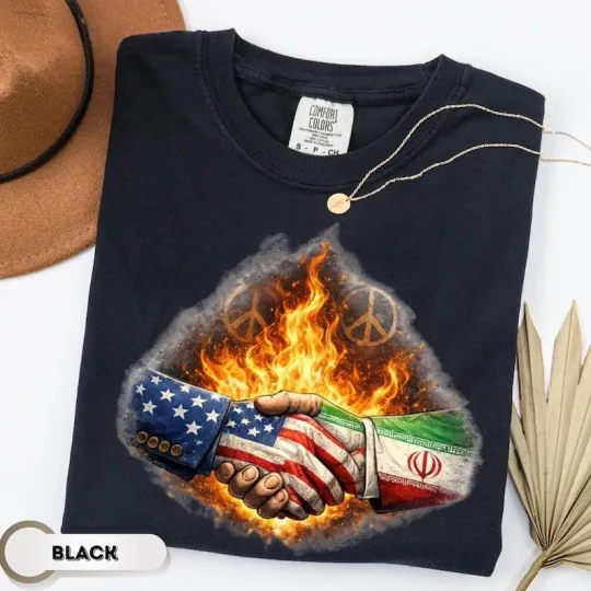 Discover US Iran Handshake Shirt, Anti War Streetwear, Activist Graphic