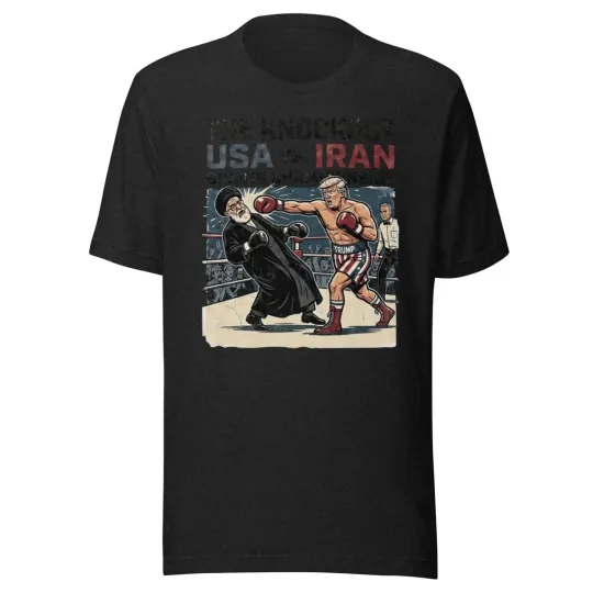 Discover USA vs Iran Boxing Championship T-Shirt | Trump Knockout Political Satire Tee